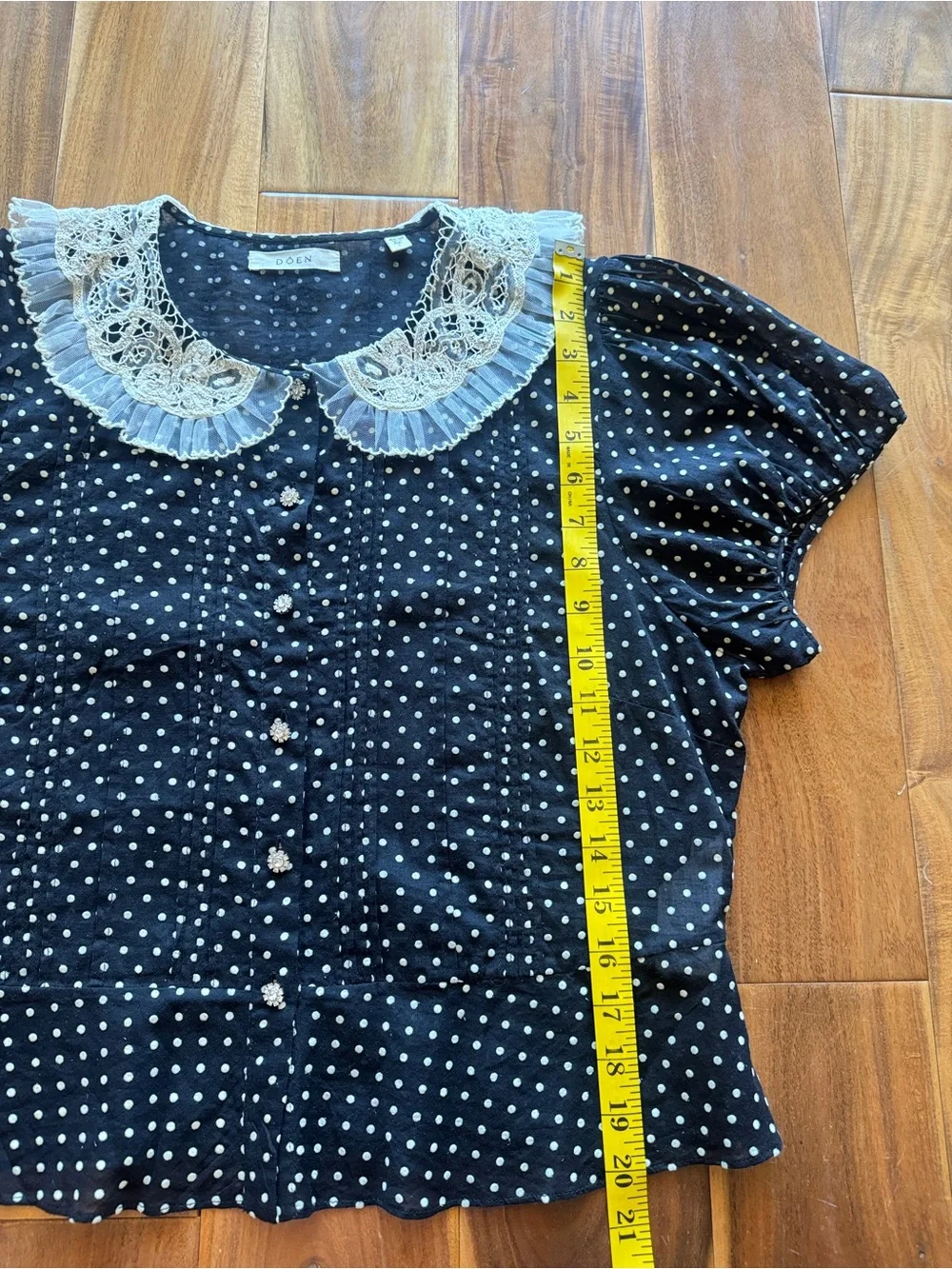 Doen Oleta blouse Lace-Collar Puff Sleeve Polka Dot Top 100% cotton